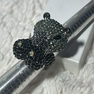 Statement Rhinoceros Rhinestone Black and Silver with stretchable band Ring